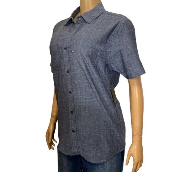 JUNK FOOD Hughes Button Up Shirt Short Sleeve heathery look Blue size Small - Picture 5 of 11